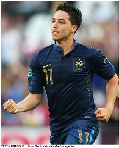 잉글랜드전에서 동점 골을 터뜨리며 조국을 구해낸 사미르 나스리(프랑스). / 더 선 보도 캡처