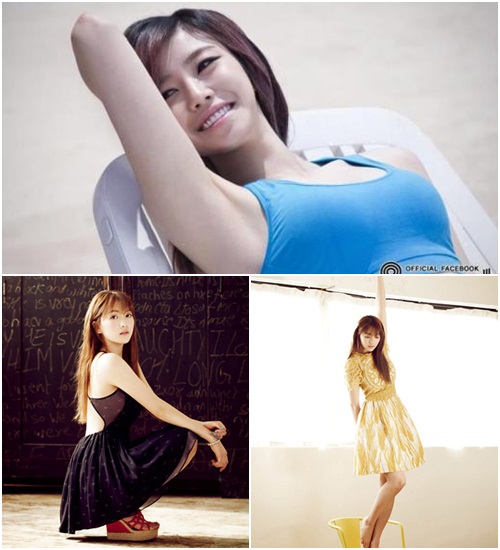 탱크톱을 입고 풍만한 몸매를 뽐낸 전효성(위)과 늘씬한 각선미를 드러낸 강지영.