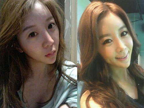 원자현이 공개한 민낯 셀카(왼쪽)와 완벽하게 변신한 모습의 셀카./ 원자현 트위터