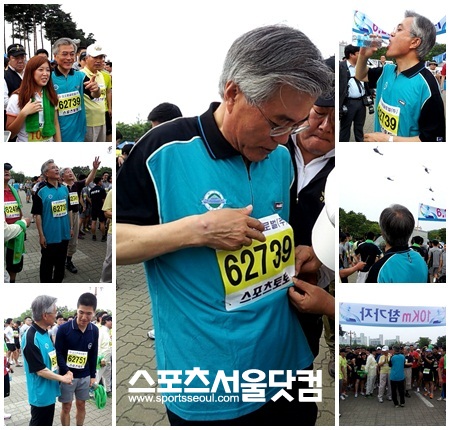 문 고문은 편한 복장으로 갈아입은 뒤 마라톤 참가자들을 응원했다.