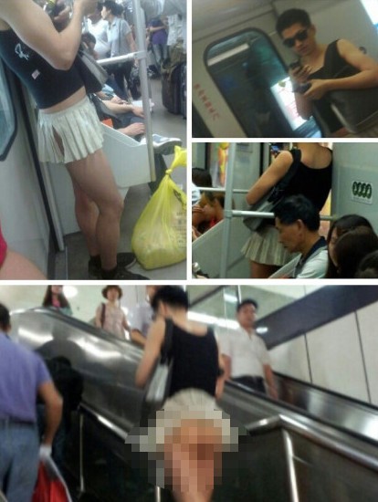 최근 상하이 지하철 2호선에 나타난 미니스커트남/웨이보 캡처