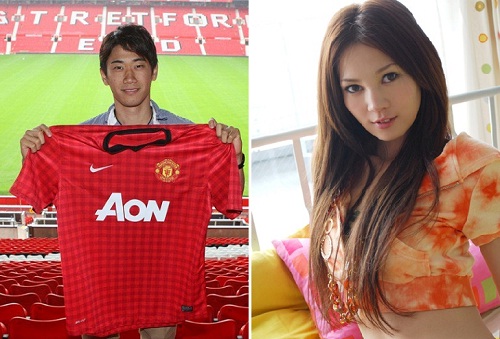 맨유에 입단한 가가와 신지(왼쪽)와 연인으로 알려진 이치노세 아메리. / 맨유 홈페이지, 일본 커뮤니티 캡처
