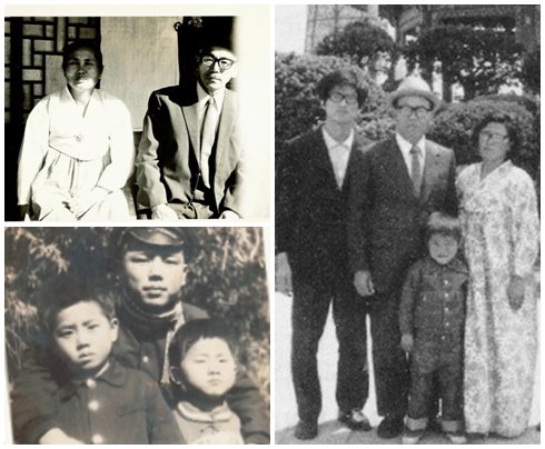 첫 번째 사진은 김문수 경기도지사의 어머니와 아버지, 마지막 사진은 형들과 찍은 사진(왼쪽 위부터 시계 방향).