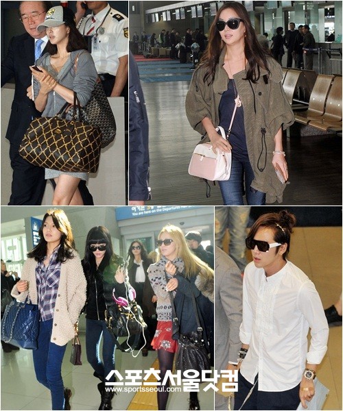 많은 화제를 모은 한예슬, 고소영, 장근석, 소녀시대(윗줄 왼쪽부터) 공항패션./스포츠서울닷컴 DB