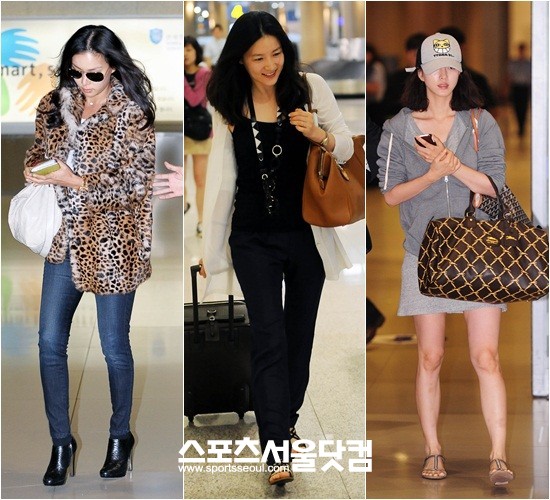 공개 후 엄청난 관심을 모으며 품절 사태를 일으킨 고소영, 이영애, 한예슬(왼쪽부터)의 공항패션.