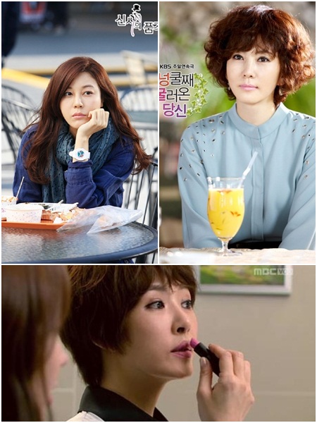 화려한 입술 메이크업으로 여성 시청자들의 눈길을 끈 김하늘, 김남주, 김선아(왼쪽 위부터 시계방향)./SBS,KBS2 제공, MBC 화면캡처