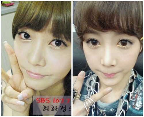 티아라 소연의 써클렌즈 착용 전과 후가 뒤늦게 화제다./SBS 최화정의 파워타임 홈페이지, 소연 트위터