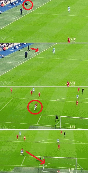 맨시티 로베르토 만치니 감독이 환상적인 볼터치로 선제골의 숨은 조력자로 떠올랐다. / 온라인 커뮤니티 캡처