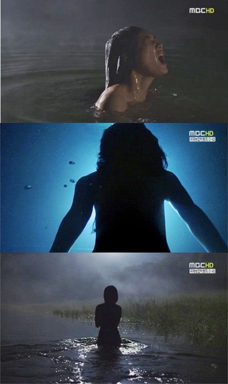 신민아가 알몸으로 환생해 이준기를 놀라게 했다./ MBC 아랑사또전 캡처