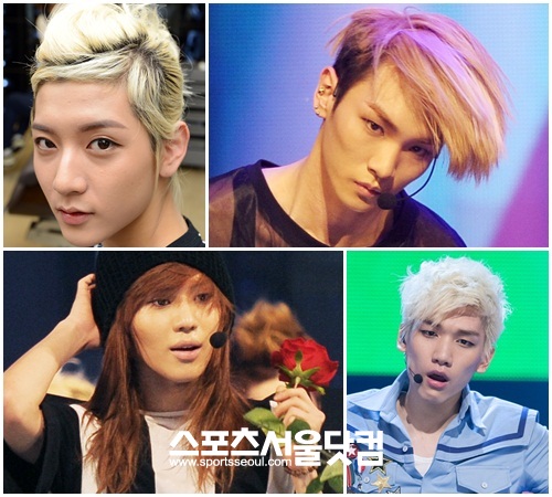 파격적인 헤어스타일로 사랑받고 있는 아이돌그룹 뉴이스트 렌, 샤이니 키, 빅스 혁, 샤이니 민호(왼쪽 위부터 시계방향)./ 더팩트 DB