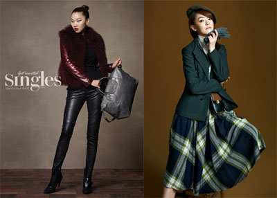 가을 패션스타일을 뽐낸 장윤주, 김윤아. 사진=인스타일, 닥스 레이디스