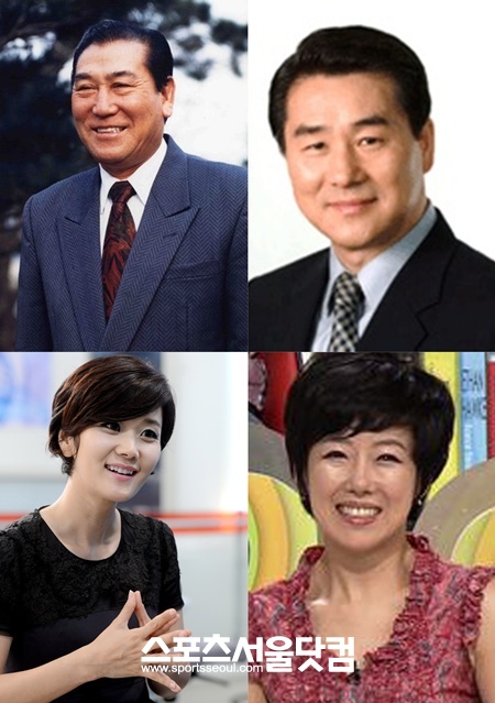 제1호 기상캐스터 김동완, 기상전문기자 1호 조석준, 여성 기상캐스터 1호 이익선, 현직 최고참 기상캐스터인 현인아(위 왼쪽부터 시계방향)./노시훈 기자, MBC·SBS·기상청 제공