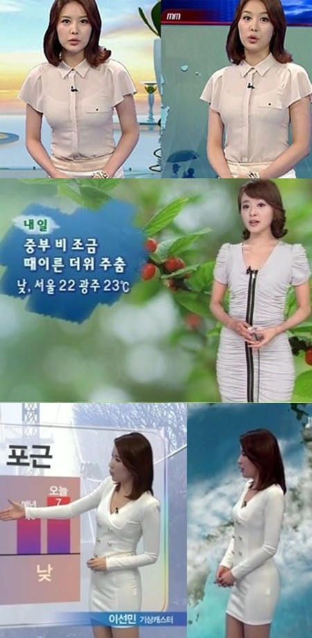 선정성 논란에 휩싸였던 박은지-김혜선-이선민 기상캐스터들의 의상./ MBC, KBS, JTBC 뉴스 캡처