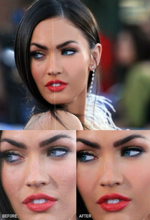 해외 네티즌들 사이에서 섹시스타 메간 폭스의 피부 보정 전후를 비교한 사진이 화제다./해외 온라인 커뮤니티