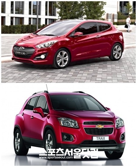 현대자동차와 GM은 27일 열리는 2012 파리모터쇼에 각각 i30(위쪽)과 쉐보레 트랙스를 세계 최초로 공개할 예정이다.