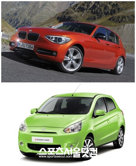 BMW와 미쓰비시자동차는 2012 파리모터쇼에 각각 120d xDrive(위쪽)와 미라지를 세계 최초로 공개한다.