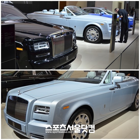 롤스로이스가 2012 파리모터쇼에서 팬텀, 팬텀 드롭헤드 쿠페, 고스트(위쪽 사진 왼쪽부터)를 공개했다. /황준성 기자
