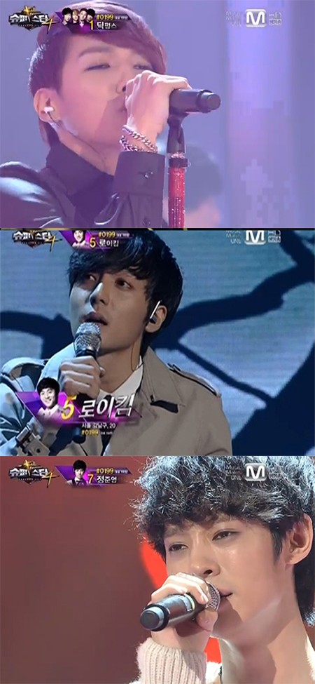 딕펑스, 로이킴, 정준영(위에서부터)이 톱7에 들었다. /엠넷 슈퍼스타K4 캡처