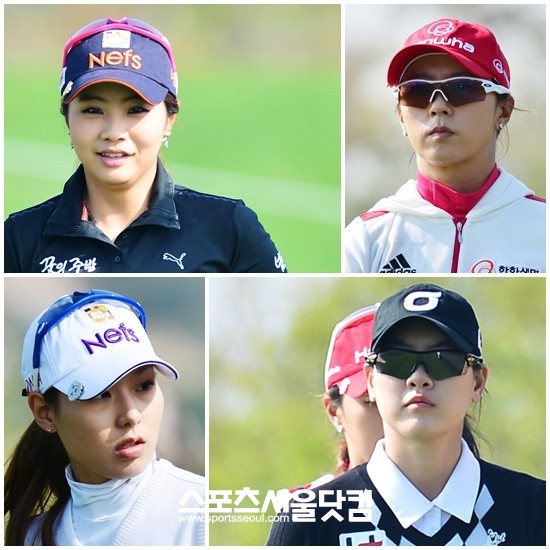 제 7회 KB금융 STAR챔피언십 2라운드가 26일 오전 인천 스카이72 골프장에서 열린 가운데 양수진과 윤채영, 이정민, 김자영(왼쪽 위부터 시계방향)이 개성이 넘치는 선글라스를 착용하고 경기에 참석했다. / 영종도=배정한 기자