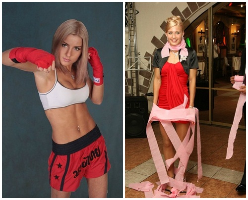 금발일 때(왼쪽 위)와 흑발일 때, 운동복 차림(왼쪽 아래)과 일상복 차림일 때 느낌이 매우 다르다./에카테리나 홈페이지