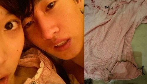 아이유와 은혁이 함께 찍은 사진이 아이유 트위터에 게재됐다.오른쪽은 아이유가 팬들에게 선물 받은 잠옷 인증 사진/온라인 커뮤니티 캡처