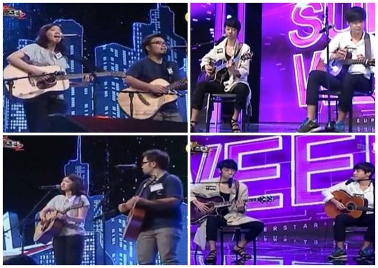 참가자들이 라이벌 미션에서 완벽한 하모니를 이루며 멋진 무대를 펼치고 있다. 왼쪽부터 장재인-신지수 정준영-로이킴. / Mnet슈퍼스타K 방송 캡처.