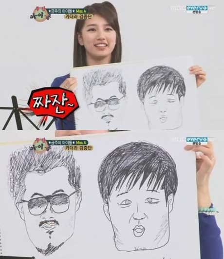 미쓰에이 수지가 14일 방송된 MBC 에브리원 주간 아이돌에서 놀랄만한 그림실력을 뽐냈다. / MBC 에브리원 주간 아이돌 방송화면 캡처