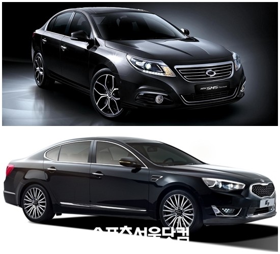 르노삼성자동차의 더 뉴 SM5 플래티넘(위쪽)과 기아자동차의 더 뉴 K7이 판매 일주일 만에 각각2200여대, 1800여대 사전계약됐다.