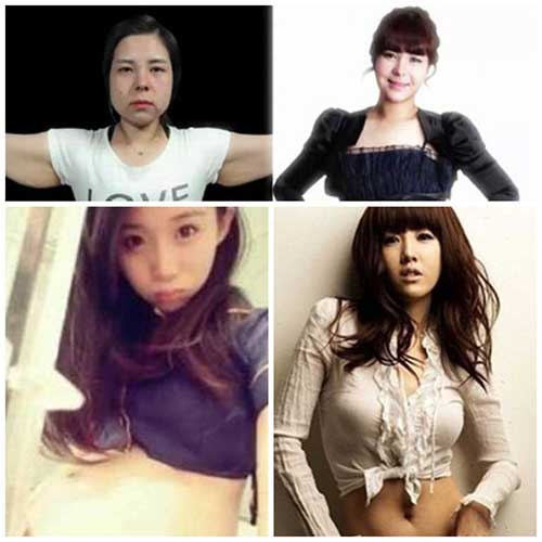 일명 돼지껍데기 뱃살녀의 수술 전과 후, 육감적인 몸매의 가수 별, 중국의 만삭 미소녀. 위부터 시계방향순. / 스토리온 렛미인2 방송화면 캡처, 온라인 커뮤니티 게시판, 중국 웨이보