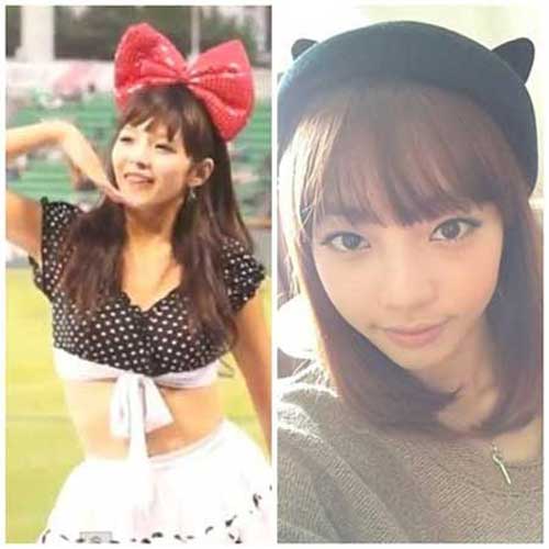 LG트윈스 치어리더 강윤이(왼쪽)가 카라 구하라를 떠올리게 하는 외모와 패션으로 화제를 모으고 있다. / 유튜브 동영상, 구하라 트위터 캡처