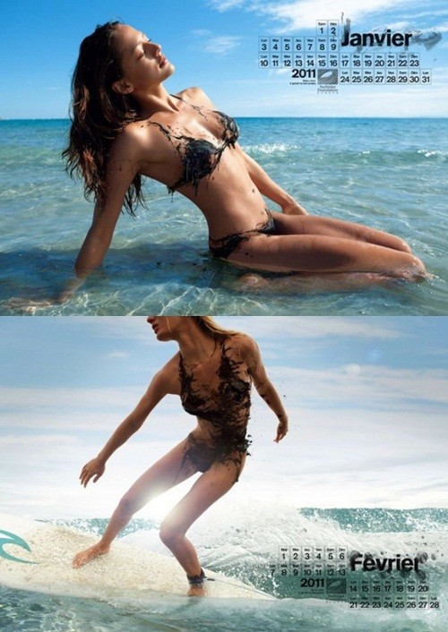 멕시코만 기름유출사고에 보태고자 유럽 한 재단이 만든 2011 오일 캘린더 1월~2월컷.
