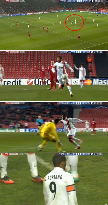 최악의 비매너골로 논란의 중심에 섰던 샤흐타르의 루이스 아드리아누가 결국 사과했다. / 유튜브 영상 캡처