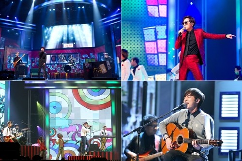 슈퍼스타K4의 결승무대에서 치열한 접전을 벌일 밴드 딕펑스(왼쪽)와 로이킴./CJ E&M 제공