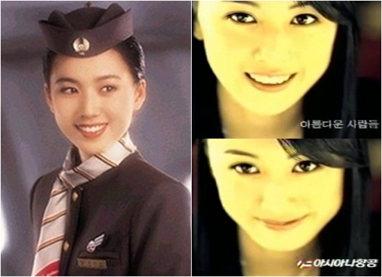 대왕의 꿈에서 선덕여왕을 연기했던 박주미(왼쪽)와 바통을 이어받게 된 홍은희가 같은 항공사 모델로 활동해 관심을 모으고 있다./아시아나 항공 CF 캡처