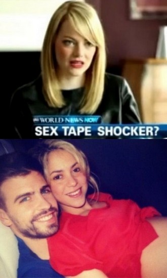 섹스 비디오 유출 스캔들에 휩싸인 엠마스톤(위)과 샤키라, 피케 커플./abc뉴스 캡처, 샤키라 트위터