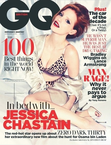 눈부신 유혹 할리우드 배우 제시카 차스테인이 최근 남성잡지 GQ 영국판의 2013년도 1월호 커버 모델로 등장해 원숙한 아름다움을 뽐내고 있다./ 남성잡지 GQ 영국판 2013년도 1월호