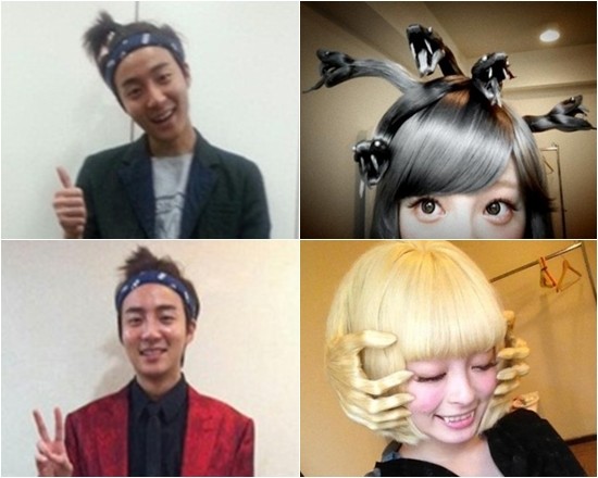 난해한 헤어스타일로 팬들의 눈길을 끈 슈퍼스타K4 우승자 로이킴(왼쪽)과 일본 여가수 카리 파뮤파뮤. / 라뷰티코아 정준 트위터, 카리 파뮤파뮤 트위터