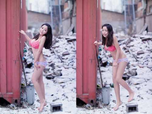 중국 모델의 눈밭 비키니 화보가 눈길을 끌고 있다./웨이보 캡처