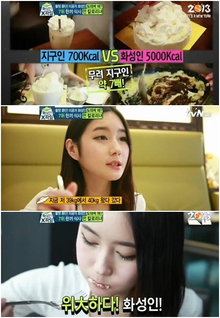 하루에 만 칼로리를 먹는 만 칼로리녀가 등장해 눈길을 끌었다./tvN 화면캡처