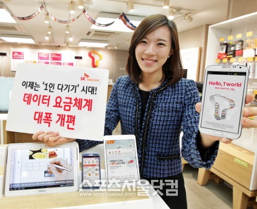 SK텔레콤이 1인 다기기 시대에 맞추어 다양한 데이터 요금체계를 대폭 개편한다.