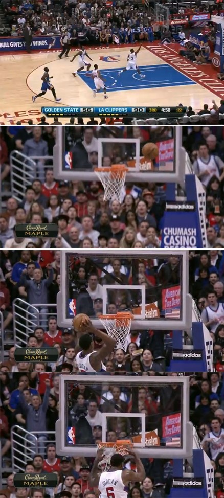 6일 LA 클리퍼스의 간판 크리스 폴(등번호 3)과 디안드레 조던이 펼친 백보드 덩크의 정석. / 경기 중계 화면 캡처