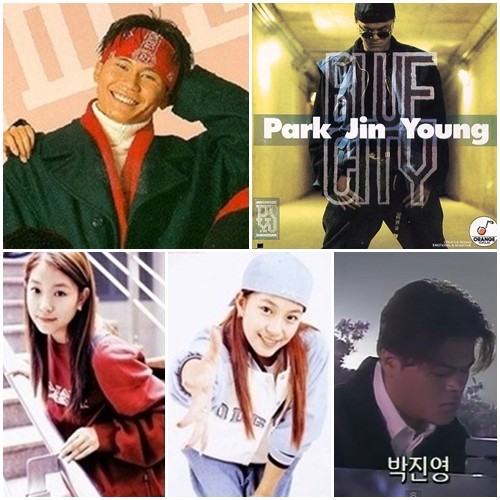 SBS 일요일이 좋다-K팝스타2에서 심사위원으로 활약 중인 세 사람의 신인 시절. 양현석, 박진영, 보아(왼쪽 위 시계방향)./온라인 커뮤니티, 박진영 1집 앨범 재킷, 유튜브 영상 캡처