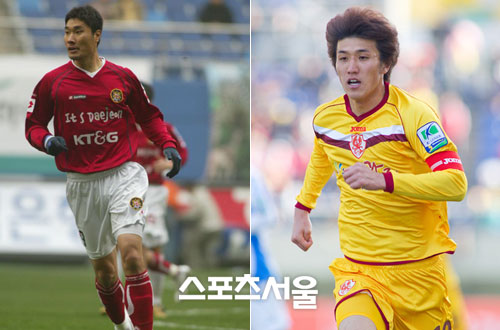 2013시즌 K리그 클래식에서 각각 대전과 제주 유니폼을 입은 정성훈(왼쪽), 박기동./ 스포츠서울 DB