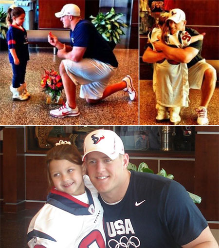 휴스턴 텍산스의 스타 플레이어 J.J. 와트(아래, 오른쪽)와 브리애나. / 와트 트위터, 린제이 바르타이 트위터