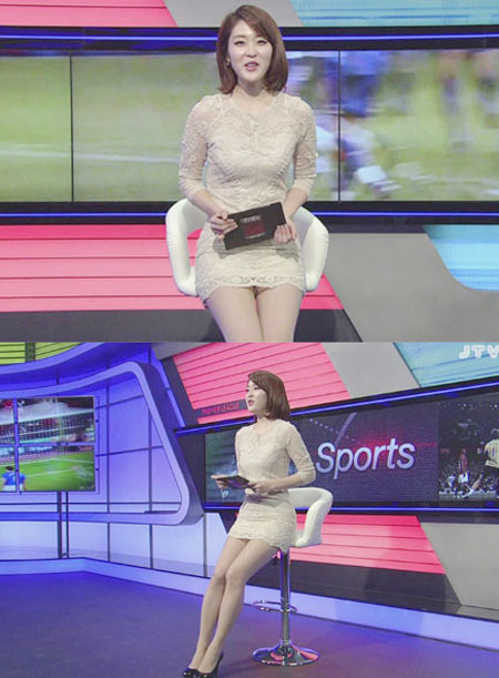 신아영 아나운서의 초미니 시스루룩이 화제를 모았다. / SBS ESPN 캡처