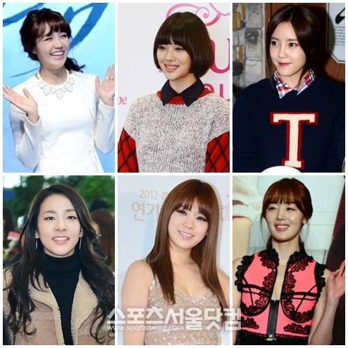 부산 출신의 여자 아이돌 스타들. 정은지, 설리, 효민, 한선화, 리지, 산다라박(왼쪽 위 시계방향)./더팩트DB