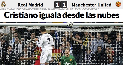 맨체스터 유나이티드를 상대로 헤딩 동점골을 넣은 크리스티아누 호날두(왼쪽)./marca 캡처