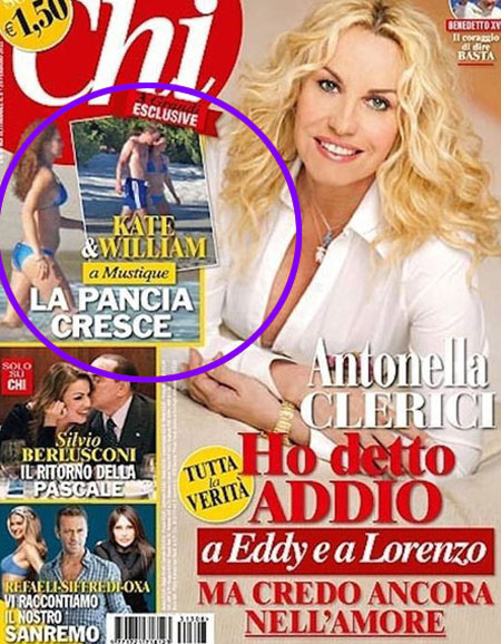 이탈리아 연예잡지가 영국 왕세손비 케이트 미들턴의 비키니 사진을 공개했다. / 잡지 끼 표지