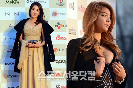 최희 아나운서(왼쪽)와 가수 에일리의 레드카펫 패션이 화제다. / 이효균, 임영무 기자