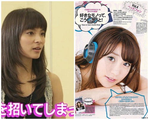 AKB48 멤버 중 전라 혹은 민망한 의상으로 몸매를 드러내길 좋아하는 것으로 알려진 아기모토 사야카(왼쪽)와 오오시마 유코/방송화면 캡처, 잡지